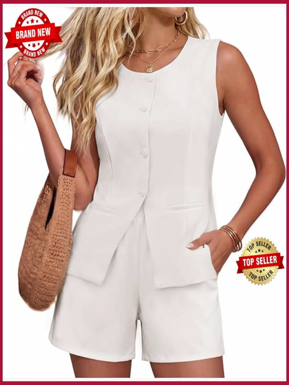 Women's 2 Piece Sleeveless Vest & Short Set Business Casual Outfit Work Vacation